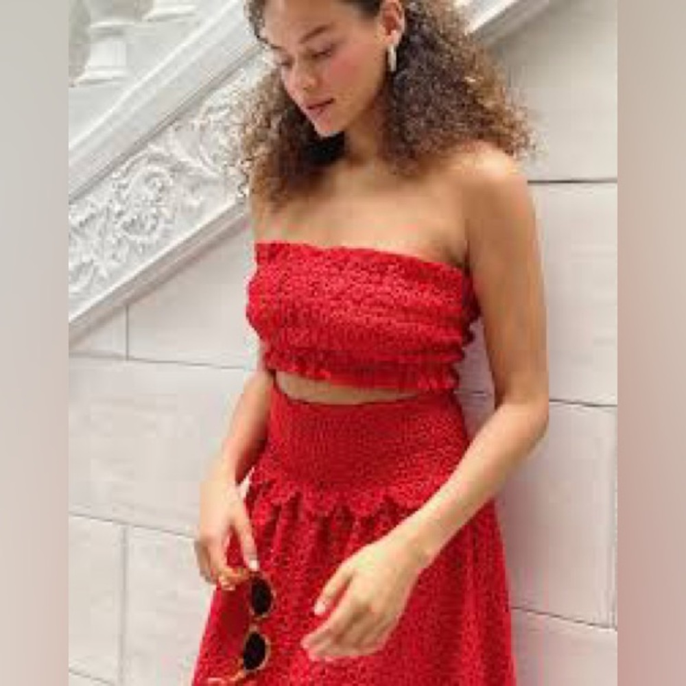 Hill House Home The Scallop Lace June Nap Top in Poppy Red, XS